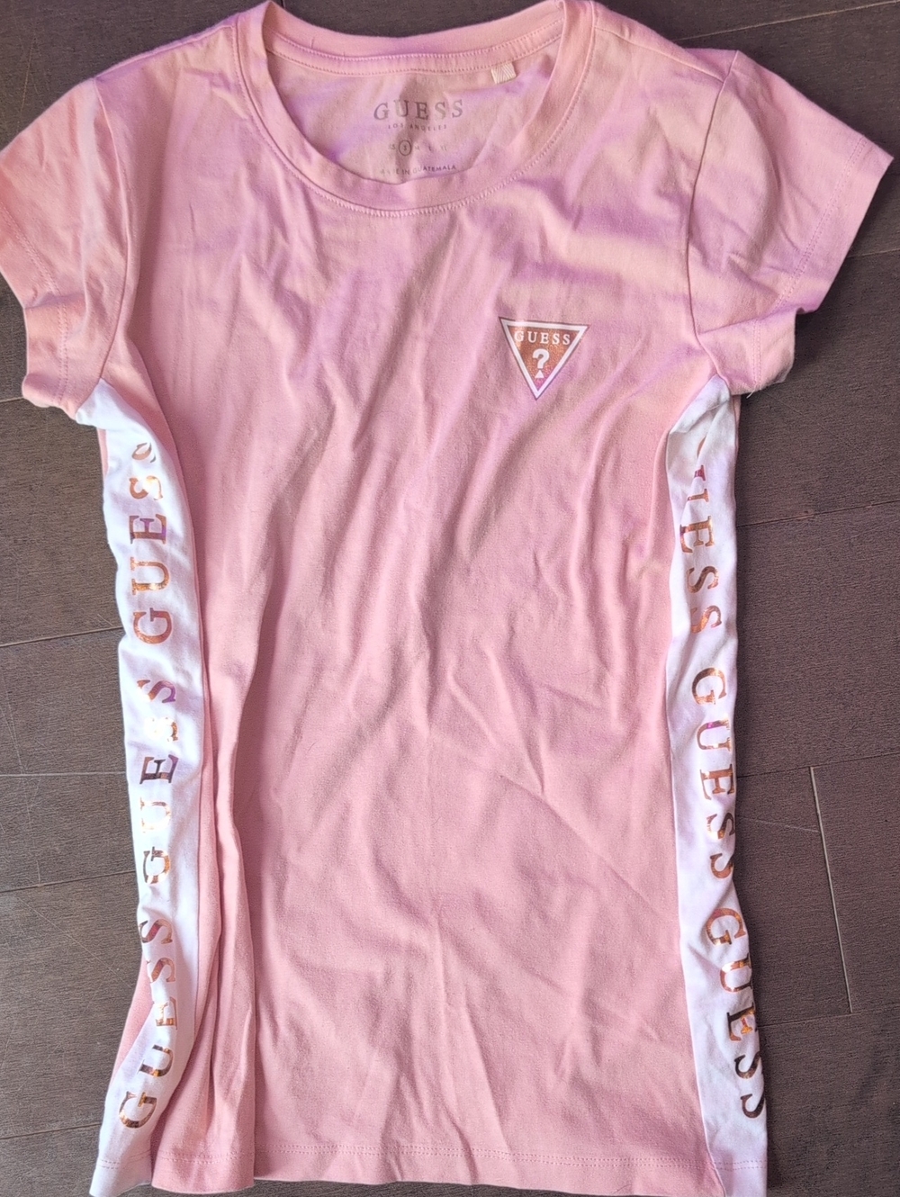 Guess Pink Short Sleeve Logo Tee with White Side Panels